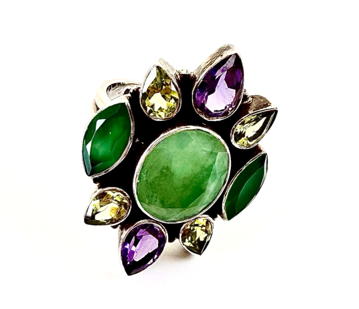 Sterling Silver 925 7 Ring Nicky Butler Jade Multi Gem 13080 - Image 6