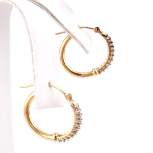 14K Gold 5/8" Hoop Earrings 1/4 ctw Diamond Hoops OAK349