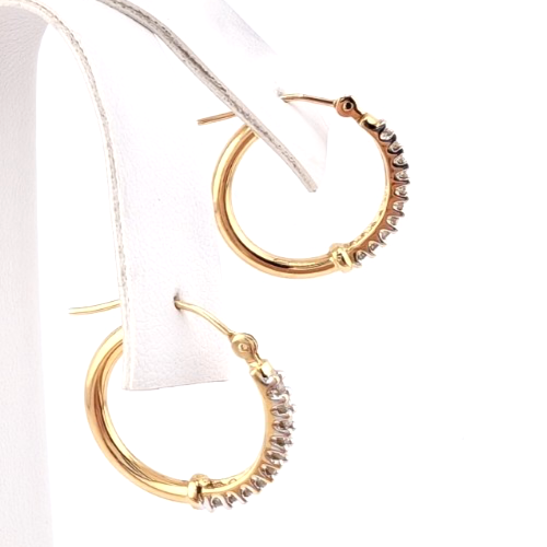 14K Gold 5/8" Hoop Earrings 1/4 ctw Diamond Hoops OAK349