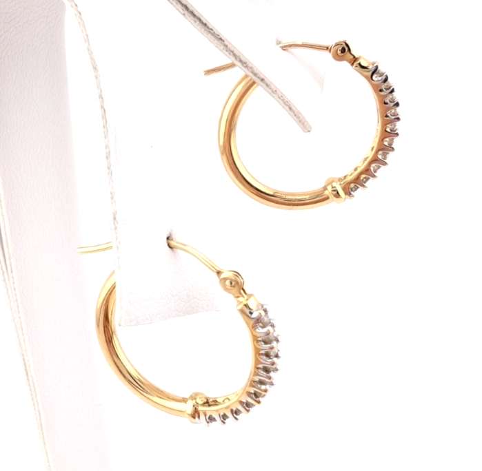 14K Gold 5/8" Hoop Earrings 1/4 ctw Diamond Hoops OAK349 - Image 2