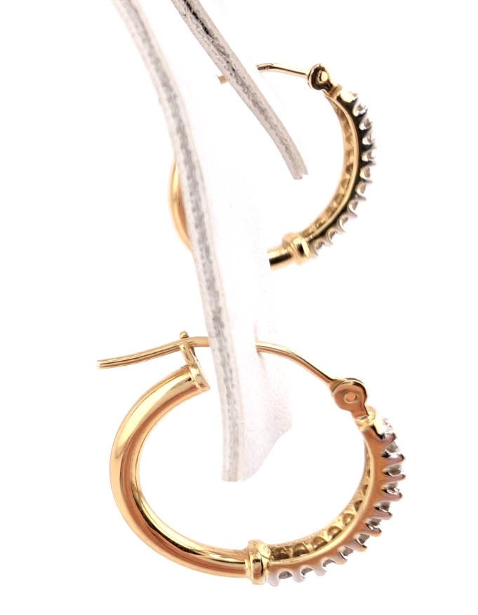 14K Gold 5/8" Hoop Earrings 1/4 ctw Diamond Hoops OAK349 - Image 3