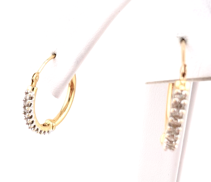14K Gold 5/8" Hoop Earrings 1/4 ctw Diamond Hoops OAK349 - Image 4