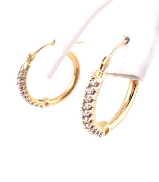 14K Gold 5/8" Hoop Earrings 1/4 ctw Diamond Hoops OAK349 - Image 5