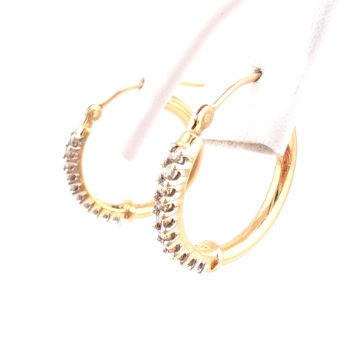 14K Gold 5/8" Hoop Earrings 1/4 ctw Diamond Hoops OAK349 - Image 7