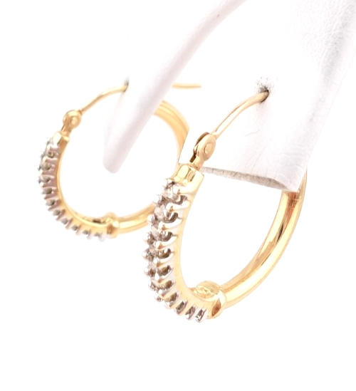 14K Gold 5/8" Hoop Earrings 1/4 ctw Diamond Hoops OAK349 - Image 8