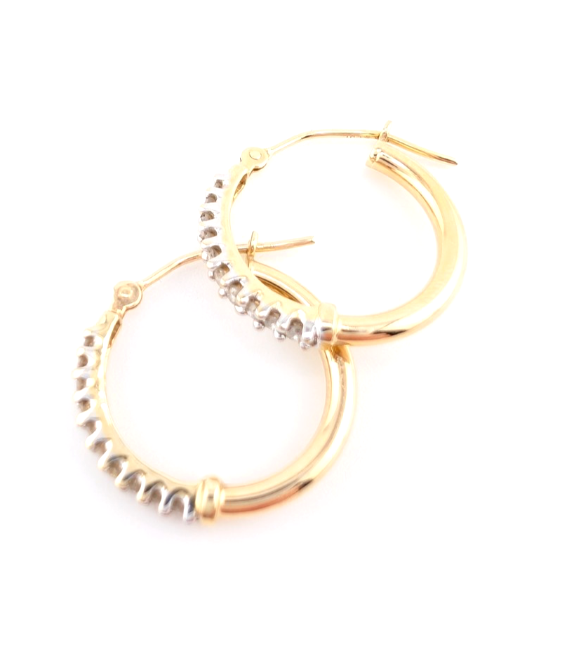 14K Gold 5/8" Hoop Earrings 1/4 ctw Diamond Hoops OAK349 - Image 10