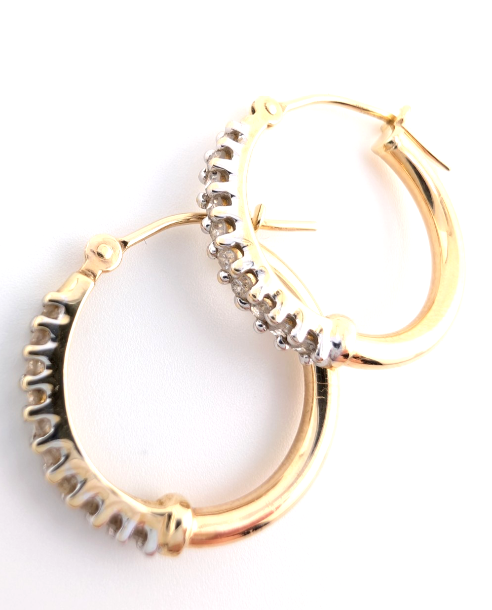 14K Gold 5/8" Hoop Earrings 1/4 ctw Diamond Hoops OAK349 - Image 11