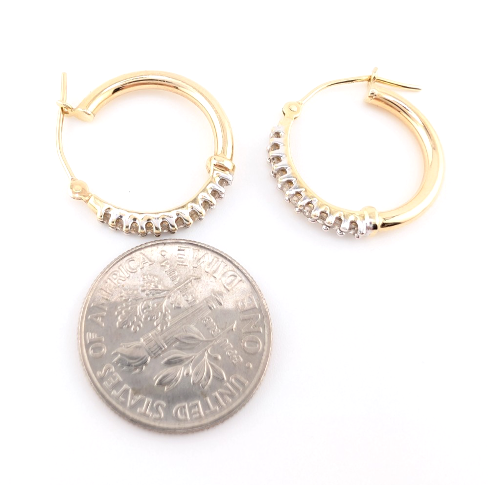 14K Gold 5/8" Hoop Earrings 1/4 ctw Diamond Hoops OAK349 - Image 12