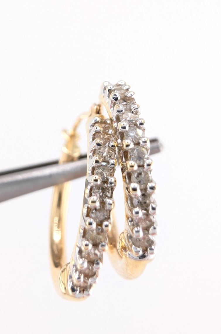 14K Gold 5/8" Hoop Earrings 1/4 ctw Diamond Hoops OAK349 - Image 13