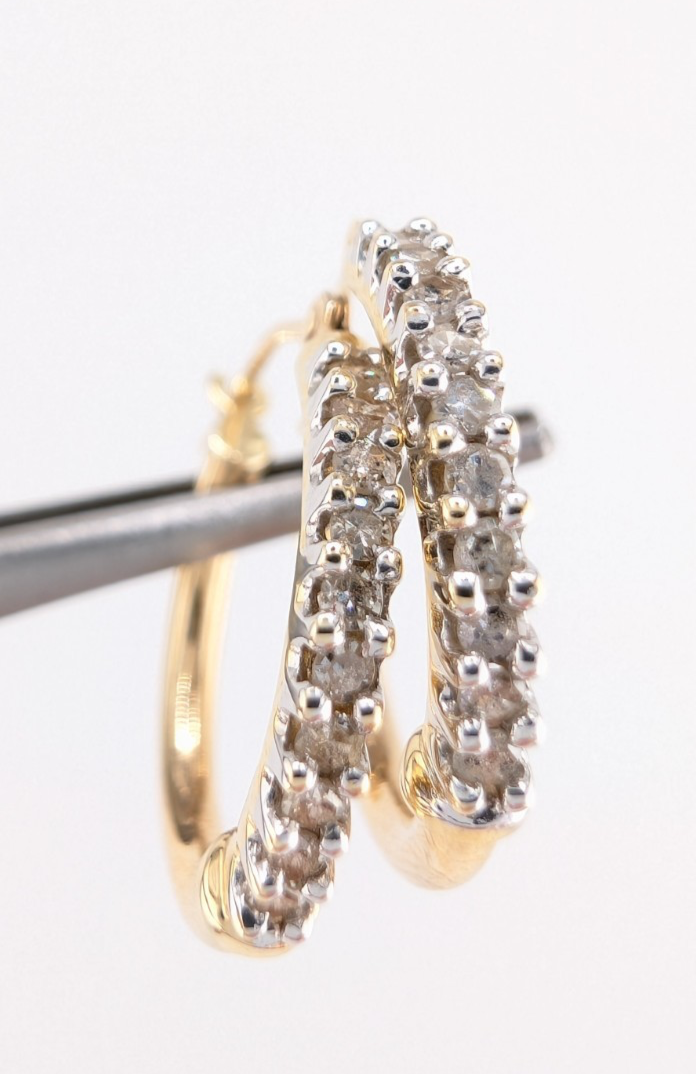 14K Gold 5/8" Hoop Earrings 1/4 ctw Diamond Hoops OAK349 - Image 14