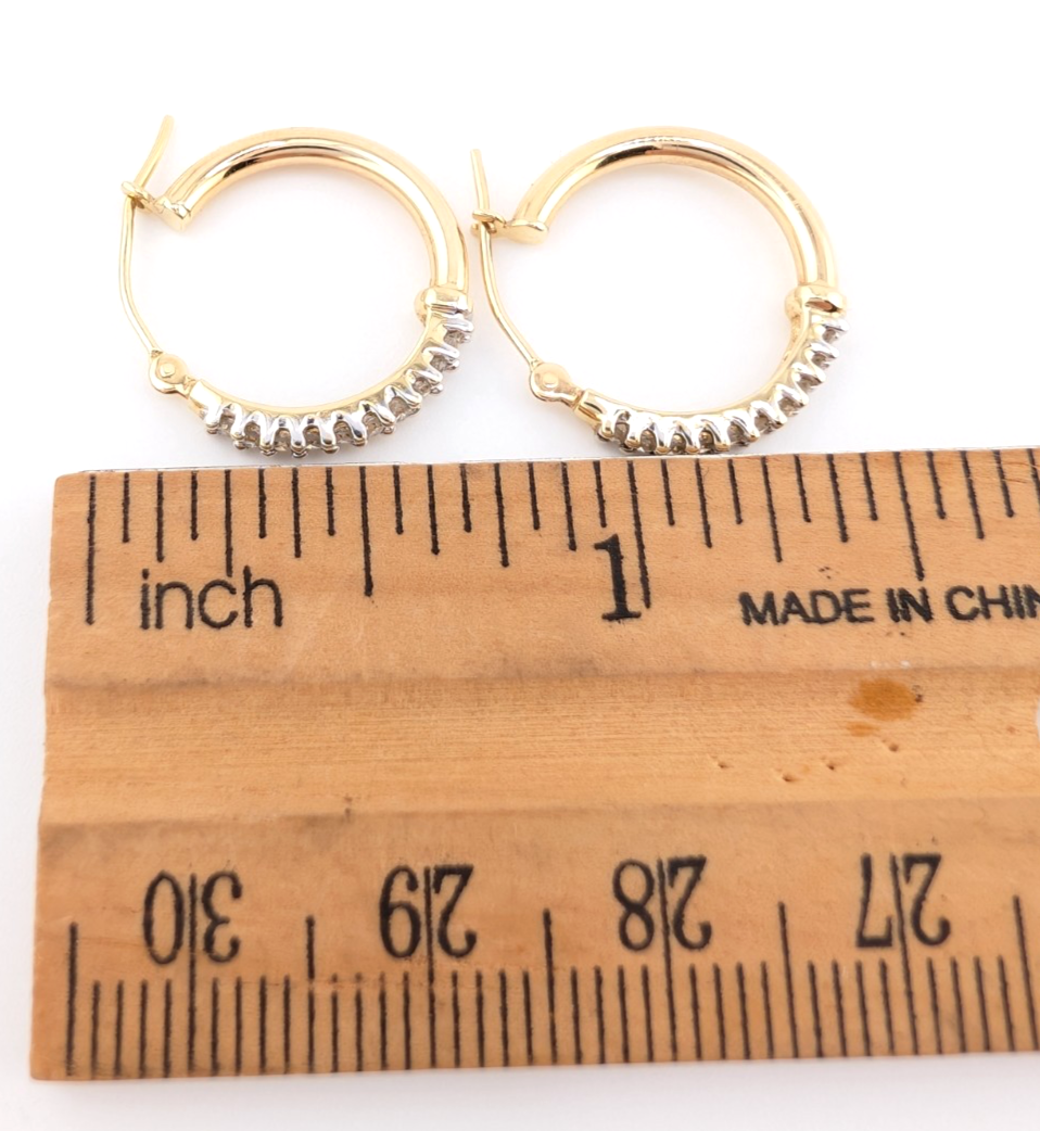 14K Gold 5/8" Hoop Earrings 1/4 ctw Diamond Hoops OAK349 - Image 16