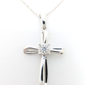 14K White Gold Diamond Cross Pendant Necklace FOX1837