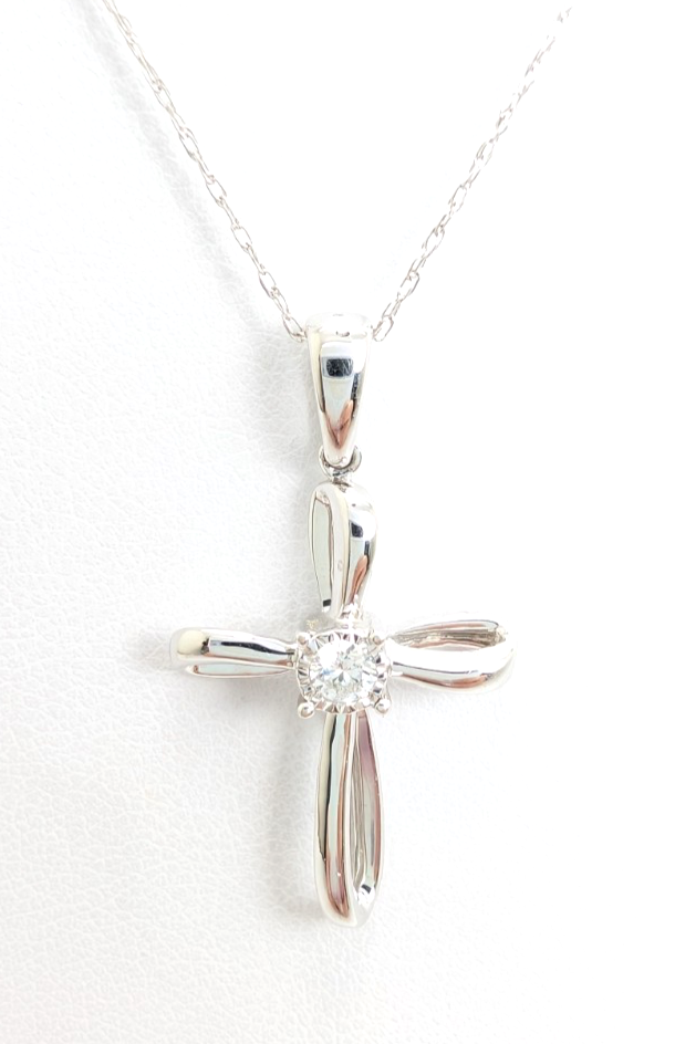 14K White Gold Diamond Cross Pendant Necklace FOX1837 - Image 2