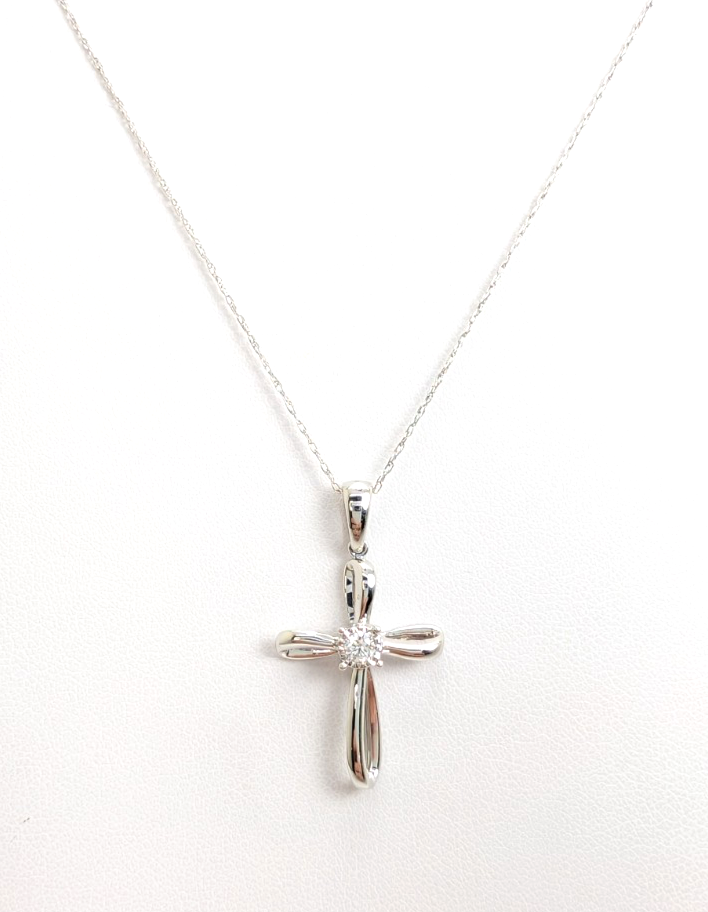 14K White Gold Diamond Cross Pendant Necklace FOX1837 - Image 3