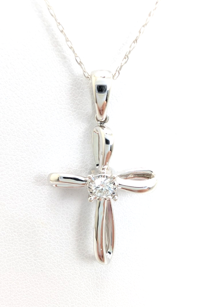 14K White Gold Diamond Cross Pendant Necklace FOX1837 - Image 4