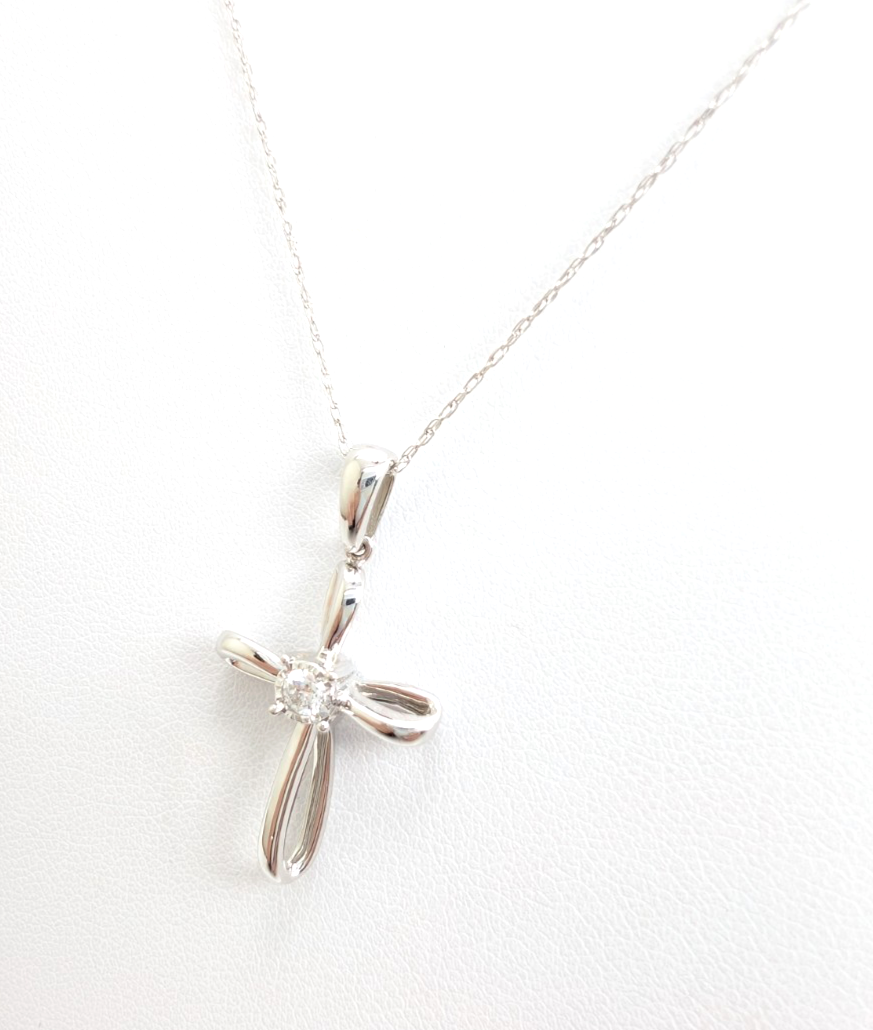 14K White Gold Diamond Cross Pendant Necklace FOX1837 - Image 5