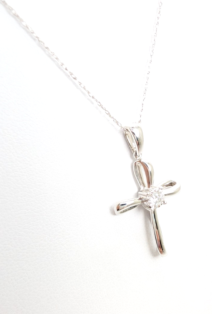 14K White Gold Diamond Cross Pendant Necklace FOX1837 - Image 6