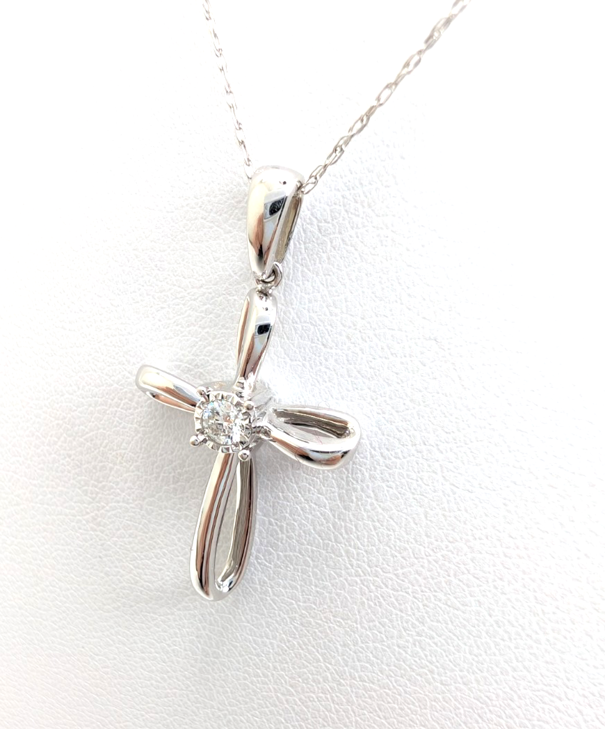 14K White Gold Diamond Cross Pendant Necklace FOX1837 - Image 7