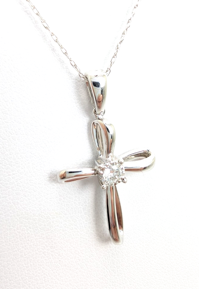 14K White Gold Diamond Cross Pendant Necklace FOX1837 - Image 8