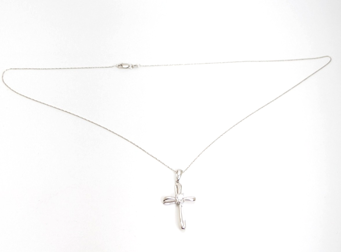 14K White Gold Diamond Cross Pendant Necklace FOX1837 - Image 9