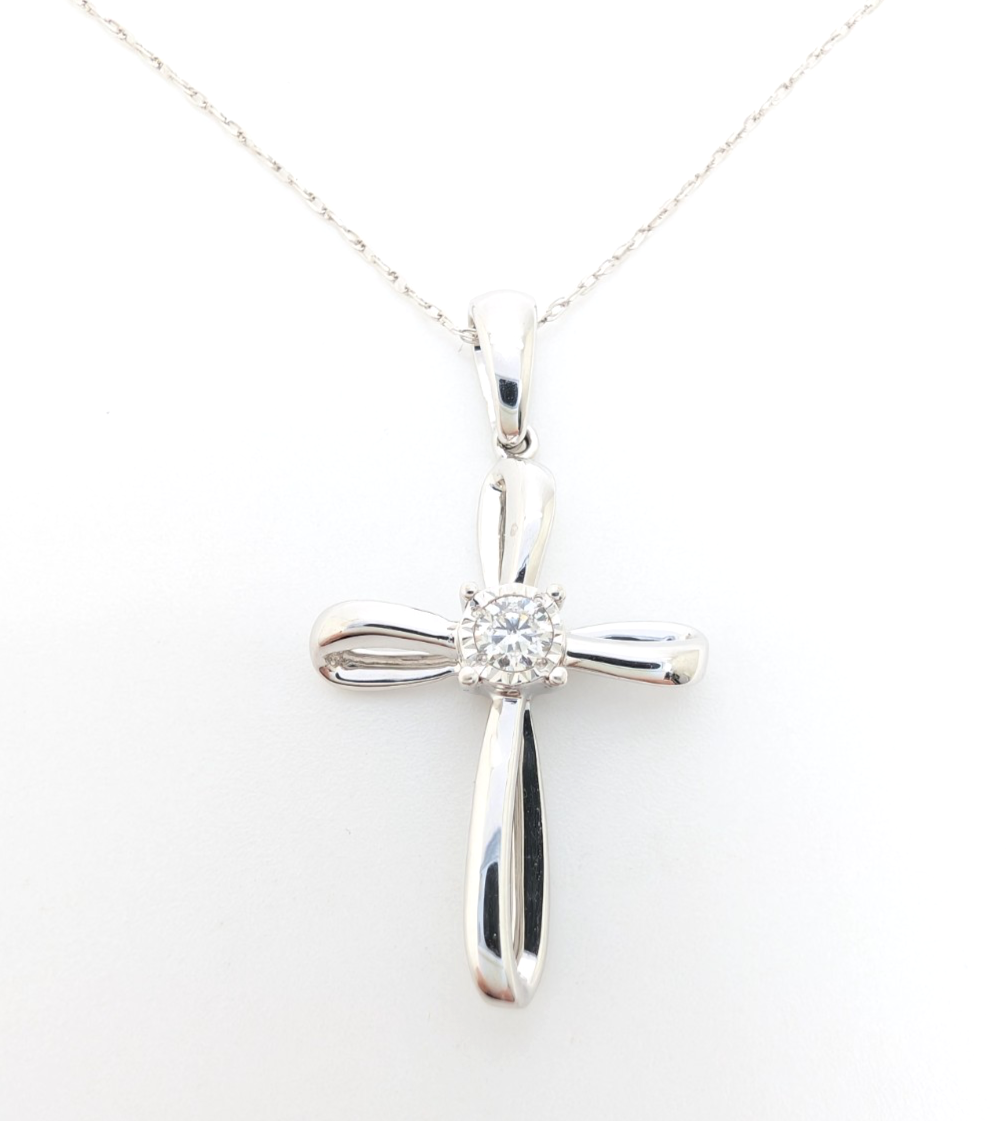 14K White Gold Diamond Cross Pendant Necklace FOX1837 - Image 10