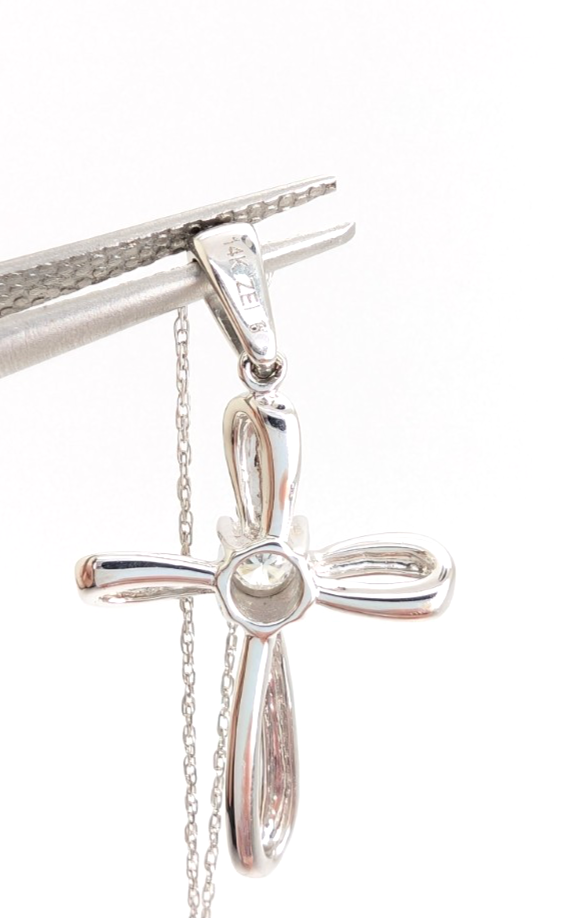 14K White Gold Diamond Cross Pendant Necklace FOX1837 - Image 14