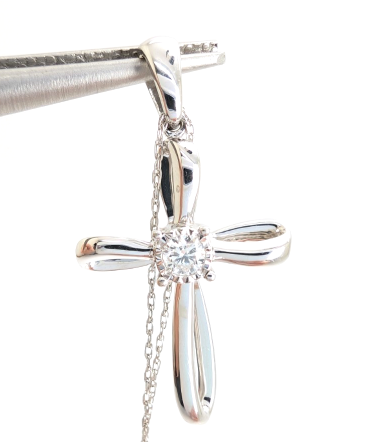 14K White Gold Diamond Cross Pendant Necklace FOX1837 - Image 16