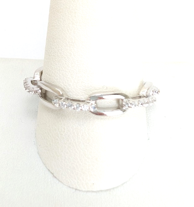 Sterling Silver 925 10 Ring Pave Chain 13675