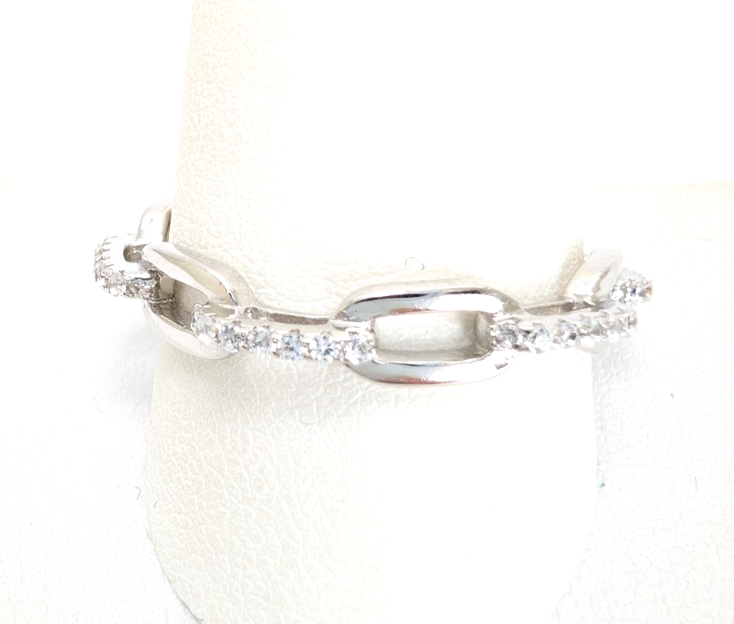 Sterling Silver 925 10 Ring Pave Chain 13675 - Image 2
