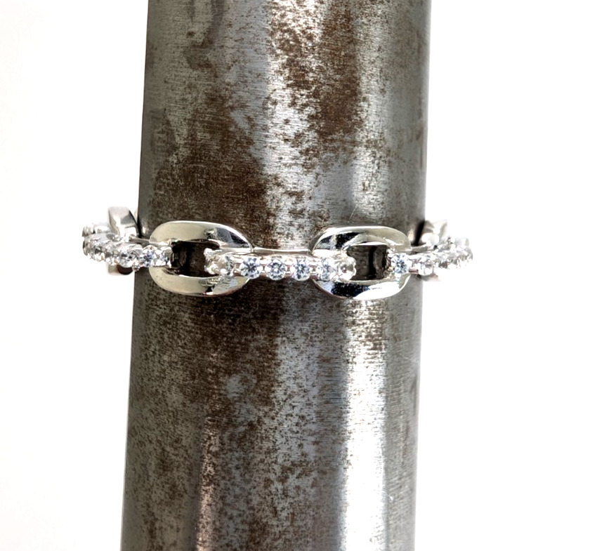 Sterling Silver 925 10 Ring Pave Chain 13675 - Image 4