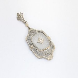 14K White Gold Vintage Diamond Filigree Pendant P575-FOX 1394