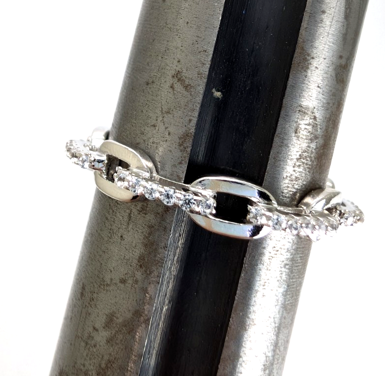Sterling Silver 925 10 Ring Pave Chain 13675 - Image 5