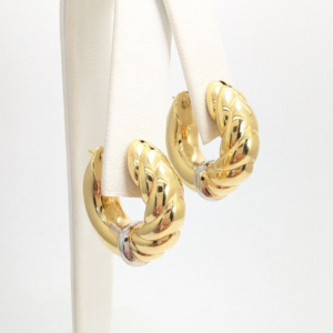 14K Two-tone Gold 3/4" Ribbed Polished Hoop Earrings FOX57