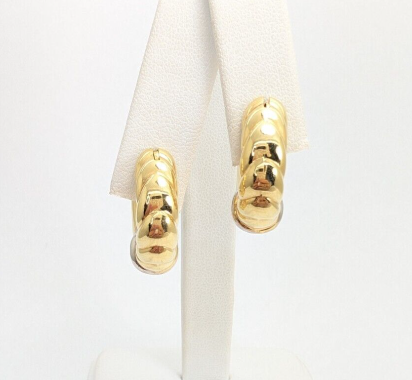 14K Two-tone Gold 3/4" Ribbed Polished Hoop Earrings FOX57 - Image 2