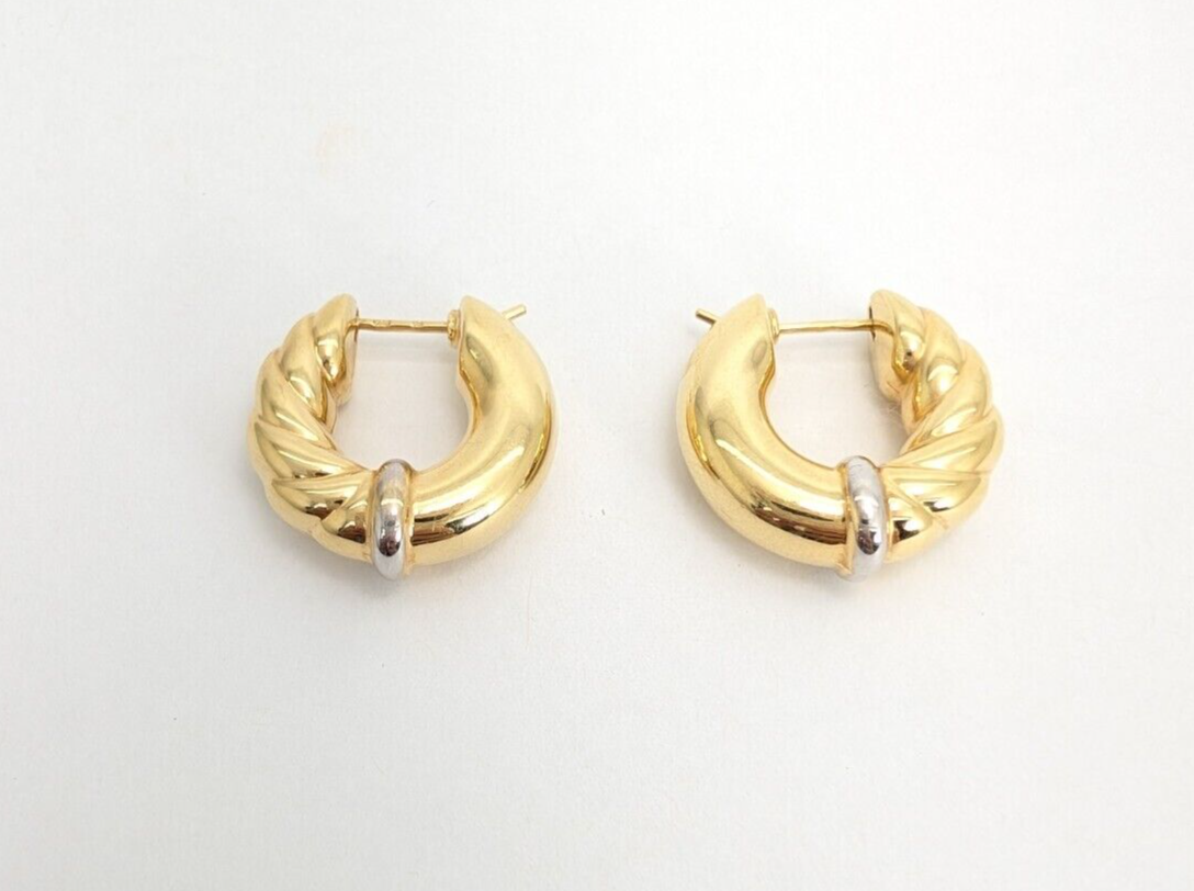 14K Two-tone Gold 3/4" Ribbed Polished Hoop Earrings FOX57 - Image 4
