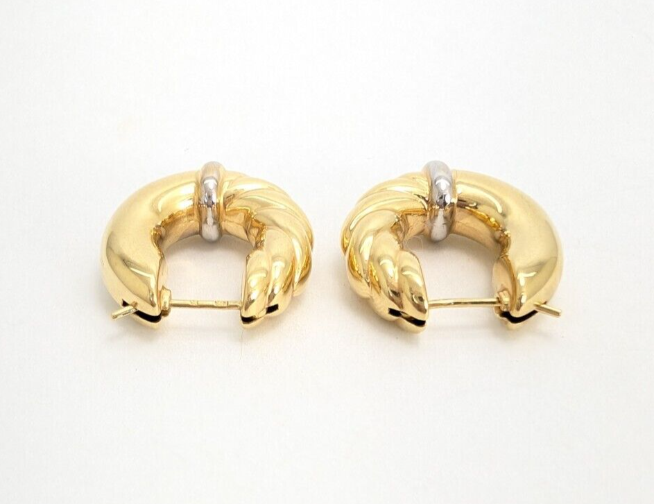 14K Two-tone Gold 3/4" Ribbed Polished Hoop Earrings FOX57 - Image 6