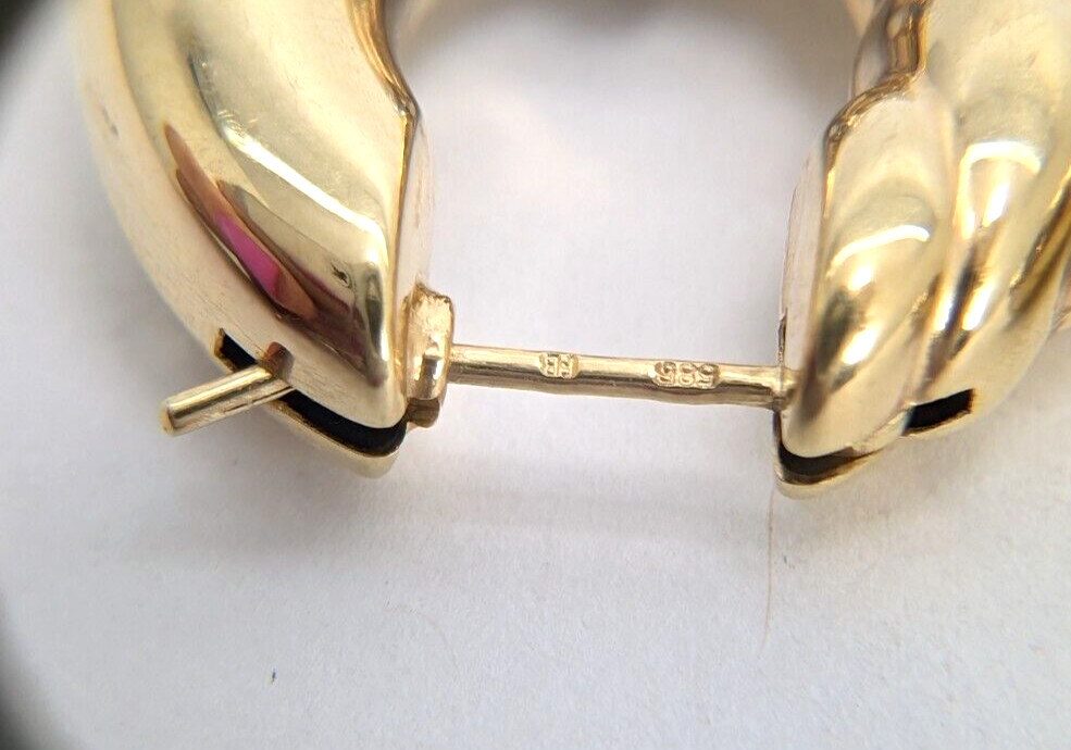 14K Two-tone Gold 3/4" Ribbed Polished Hoop Earrings FOX57 - Image 9