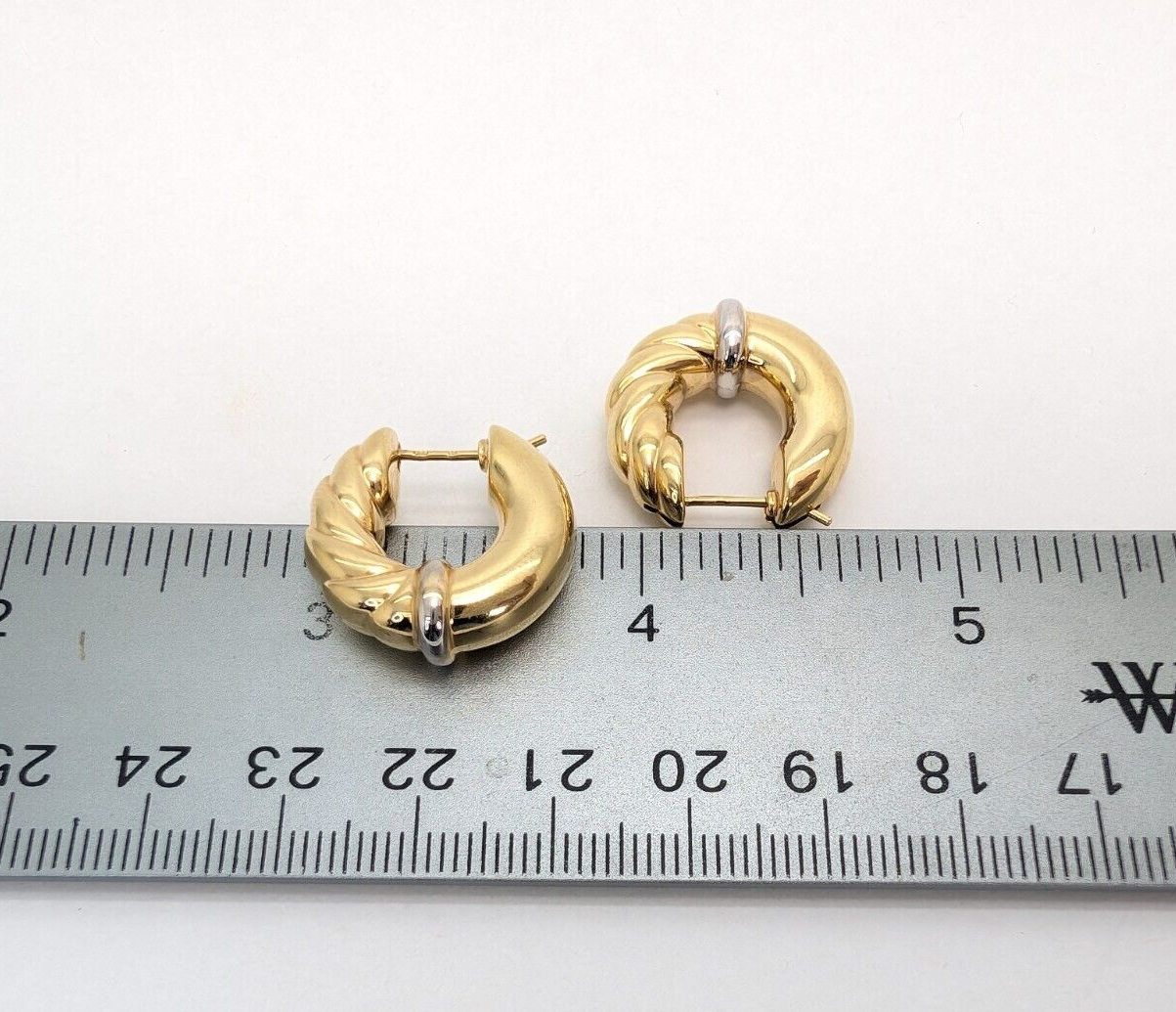 14K Two-tone Gold 3/4" Ribbed Polished Hoop Earrings FOX57 - Image 10