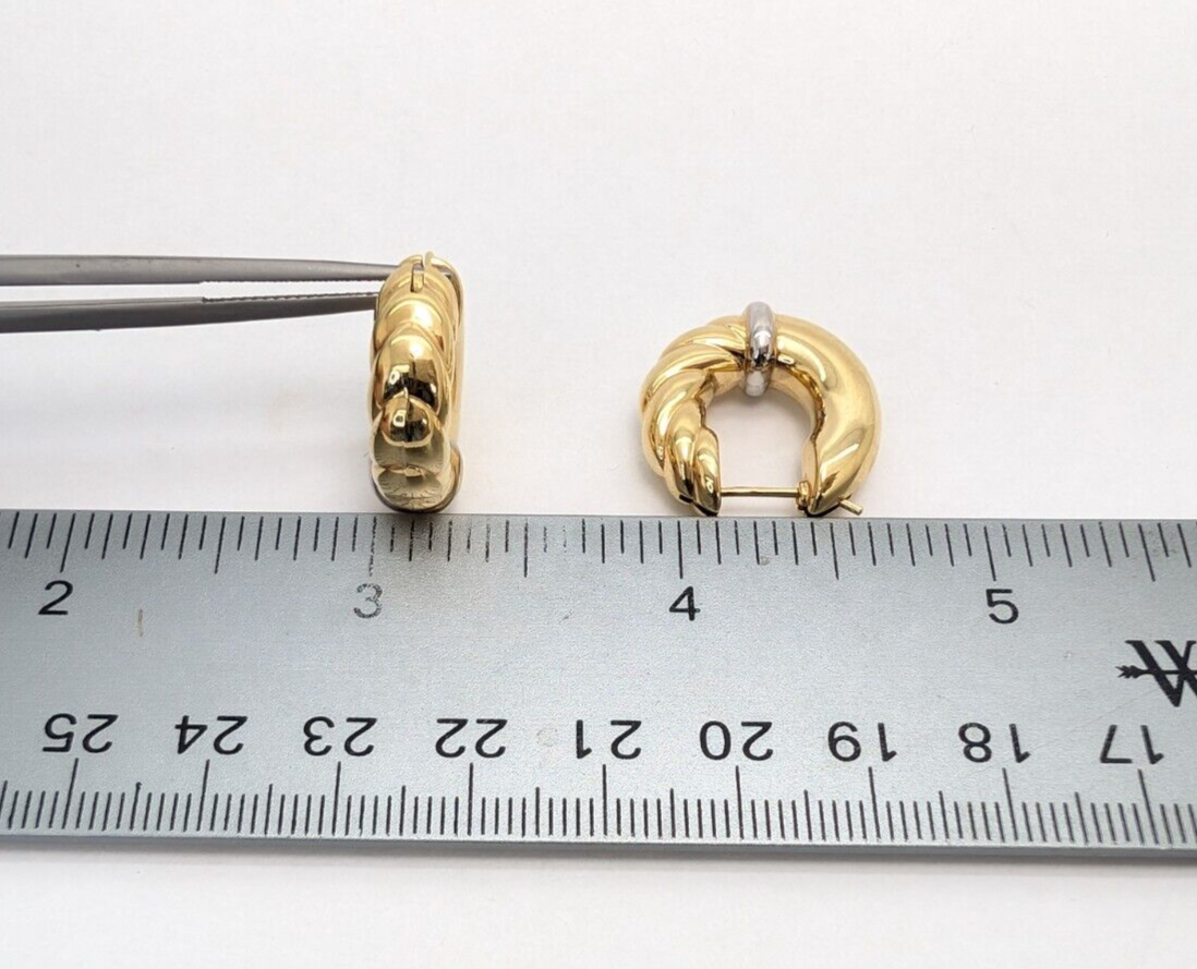 14K Two-tone Gold 3/4" Ribbed Polished Hoop Earrings FOX57 - Image 11