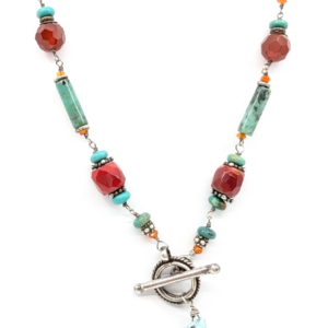 Sterling Silver 16" Necklace Turq Coral and Silver spacer Toggle R676-FOX1612