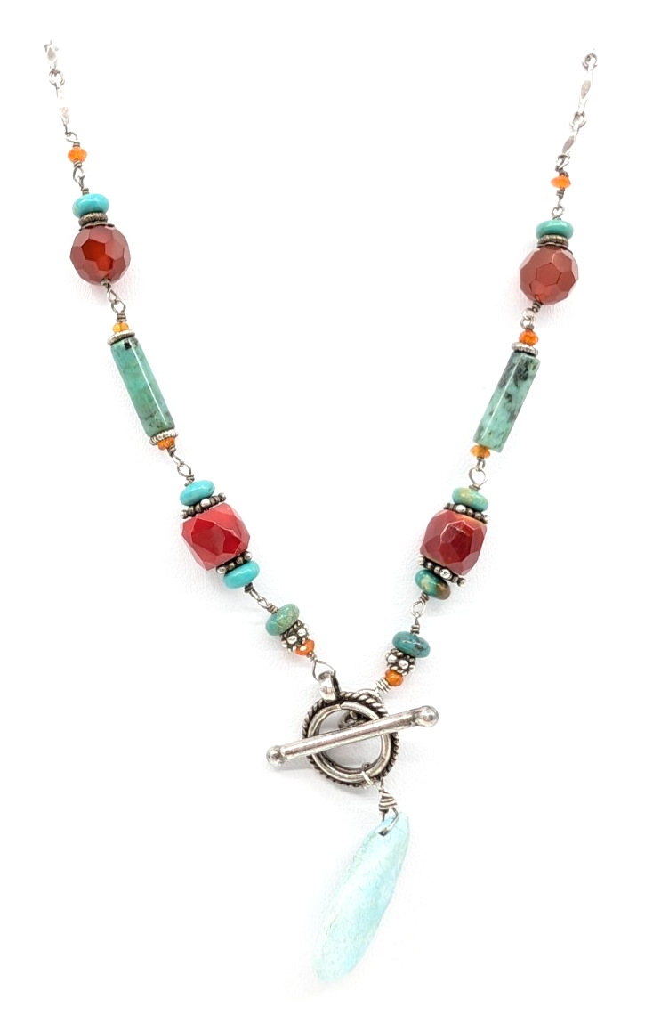 Sterling Silver 16" Necklace Turq Coral and Silver spacer Toggle R676-FOX1612