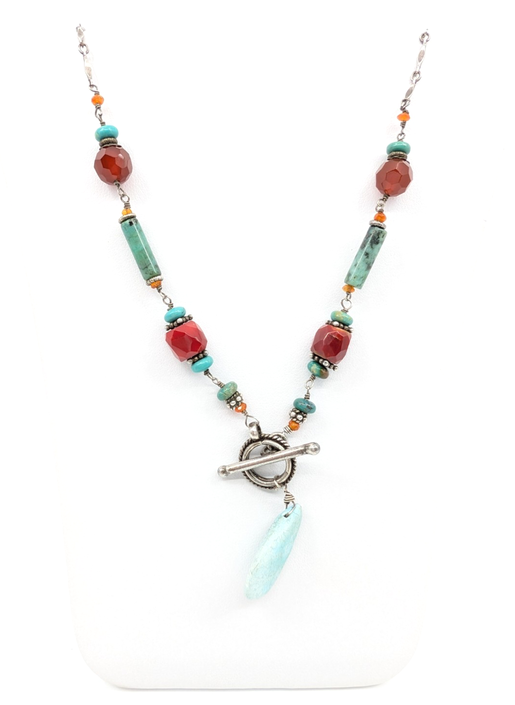 Sterling Silver 16" Necklace Turq Coral and Silver spacer Toggle R676-FOX1612 - Image 2