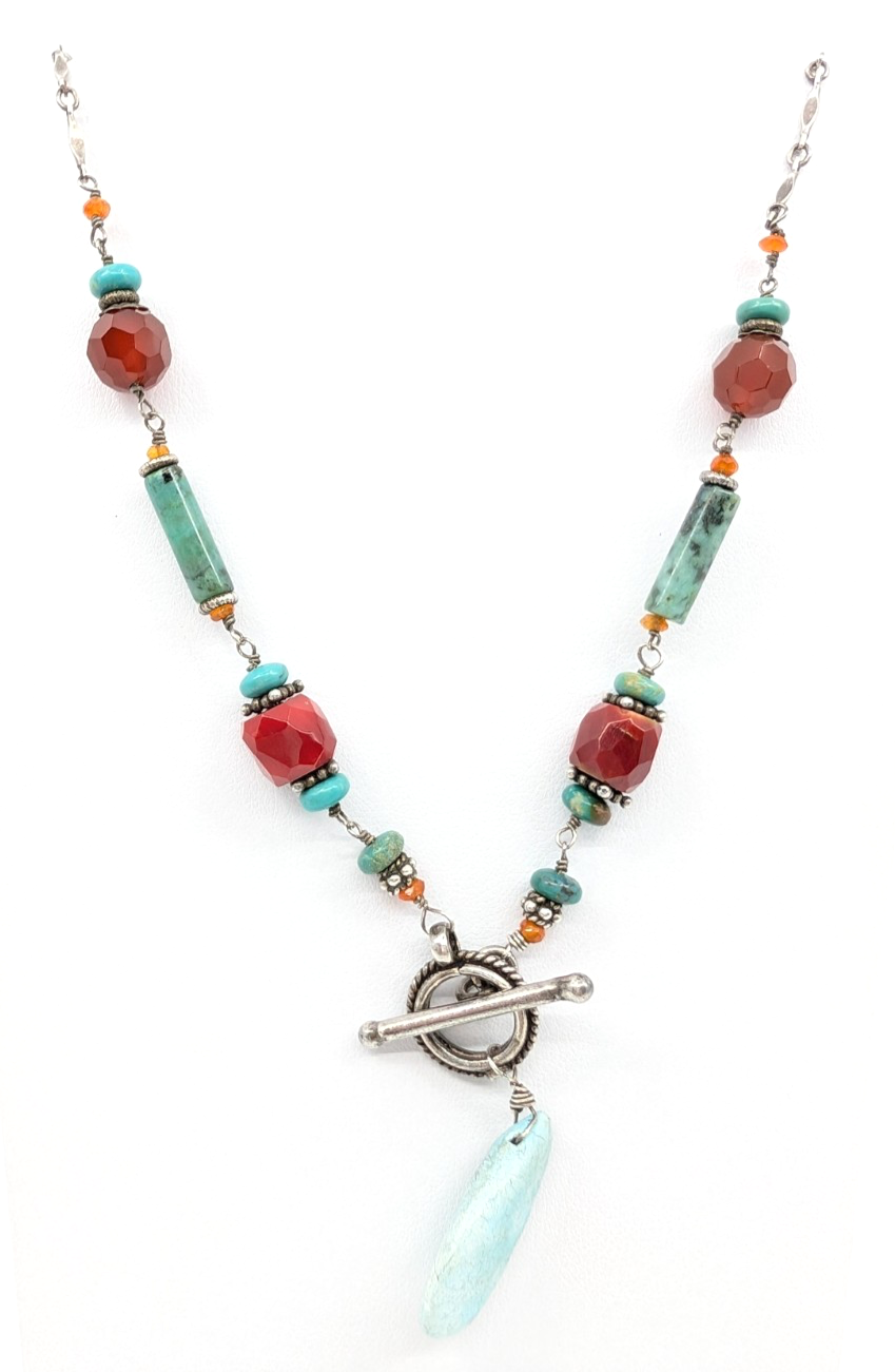Sterling Silver 16" Necklace Turq Coral and Silver spacer Toggle R676-FOX1612 - Image 3
