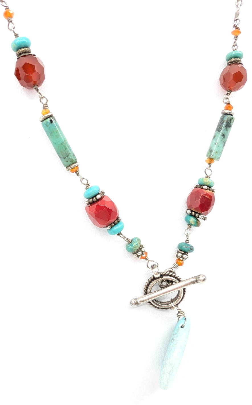Sterling Silver 16" Necklace Turq Coral and Silver spacer Toggle R676-FOX1612 - Image 4