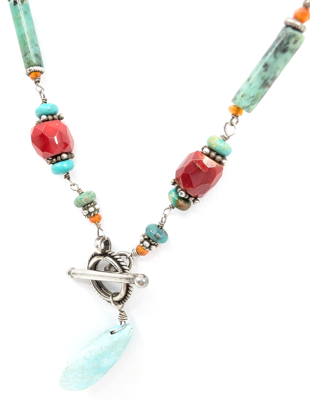 Sterling Silver 16" Necklace Turq Coral and Silver spacer Toggle R676-FOX1612 - Image 5