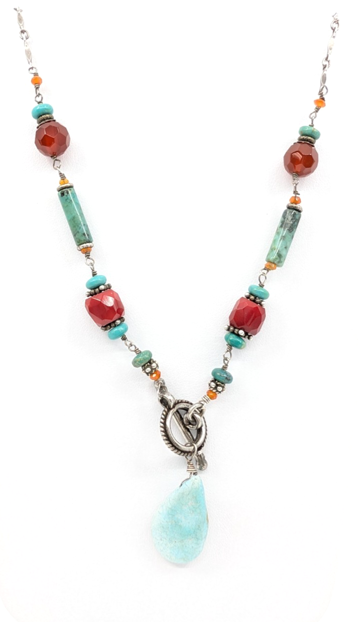 Sterling Silver 16" Necklace Turq Coral and Silver spacer Toggle R676-FOX1612 - Image 6