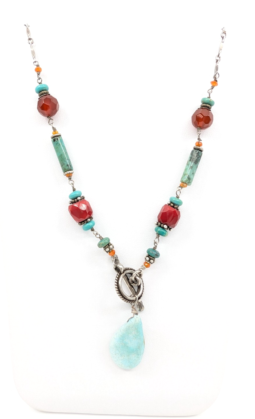 Sterling Silver 16" Necklace Turq Coral and Silver spacer Toggle R676-FOX1612 - Image 7