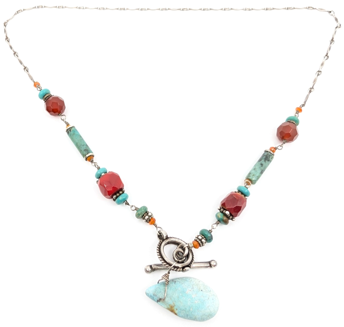 Sterling Silver 16" Necklace Turq Coral and Silver spacer Toggle R676-FOX1612 - Image 8