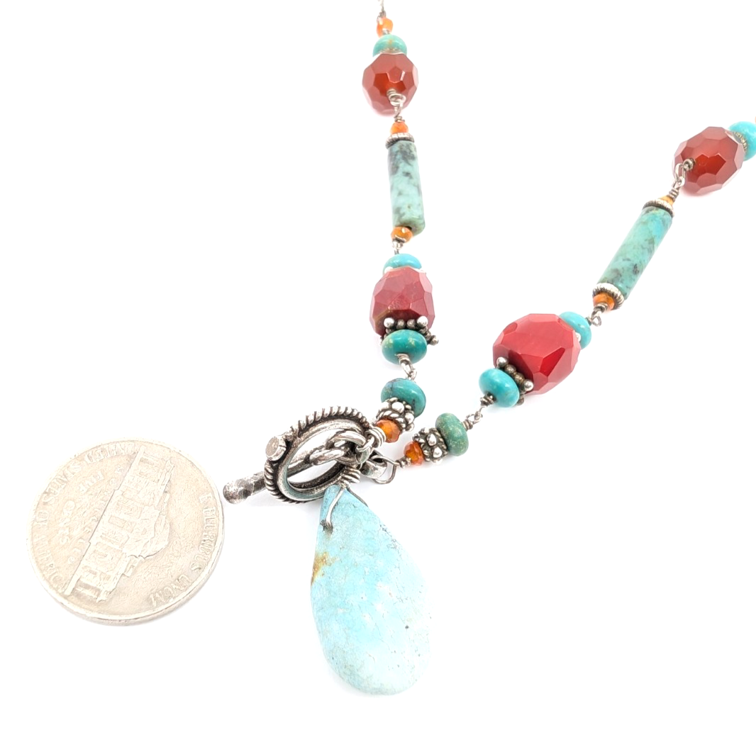 Sterling Silver 16" Necklace Turq Coral and Silver spacer Toggle R676-FOX1612 - Image 10