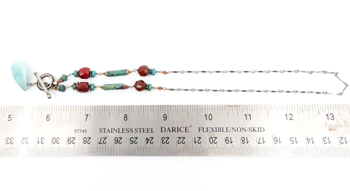 Sterling Silver 16" Necklace Turq Coral and Silver spacer Toggle R676-FOX1612 - Image 11